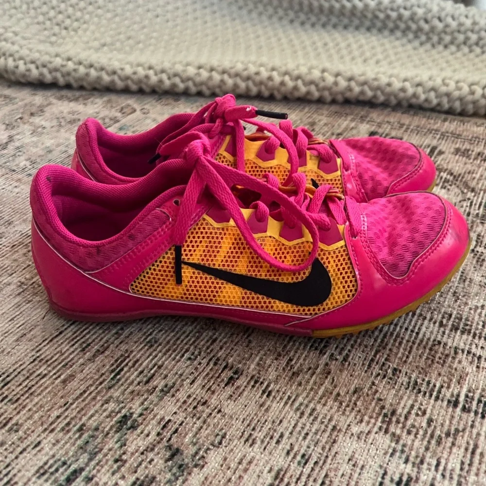 Nike Pink and Yellow Track Spikes - Picture 3 of 5